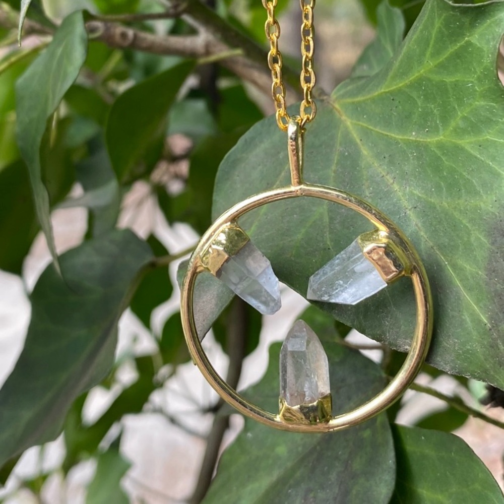 3 Point Trinity Clear Quartz Pendant Necklace